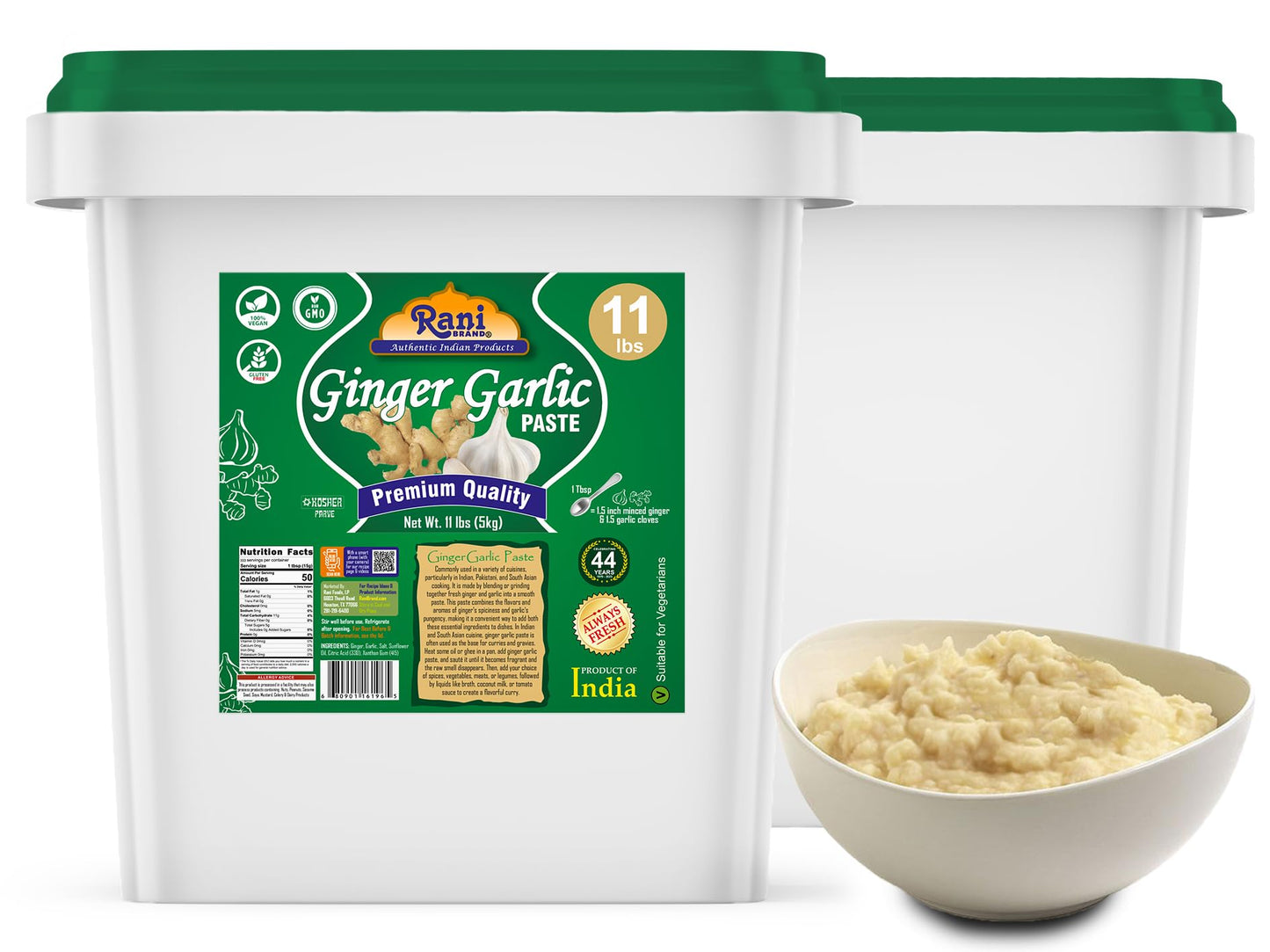 Rani Ginger Garlic Cooking Paste 176Oz (11Lbs) 5Kg Bulk ~ Vegan | Gluten Free | Non-Gmo | Kosher | No Colors | Indian Origin
