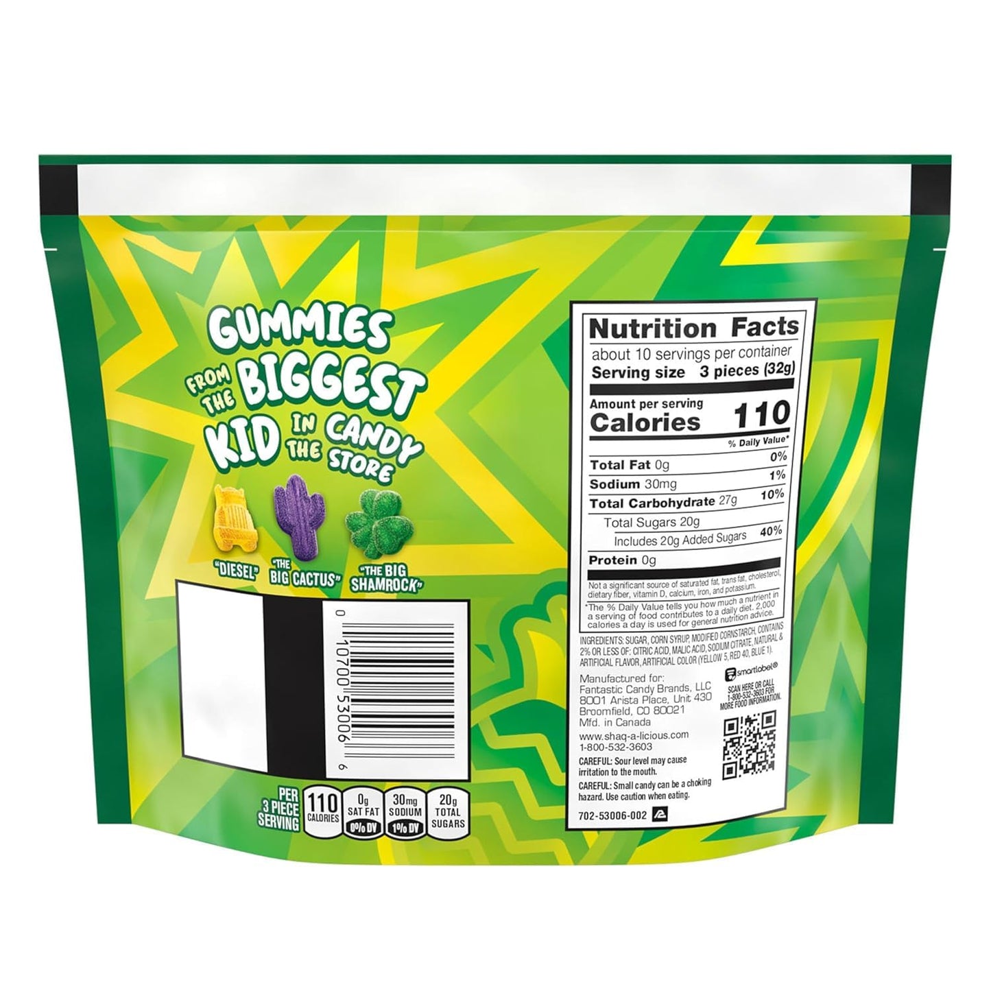 9 SHANIS ROOTS SHOOTS Shaq-a-licious XL Gummies, Jumbo Fruit-Flavored Candy, 11.8 oz, Fun Shapes, Chewy Snack , Pack of