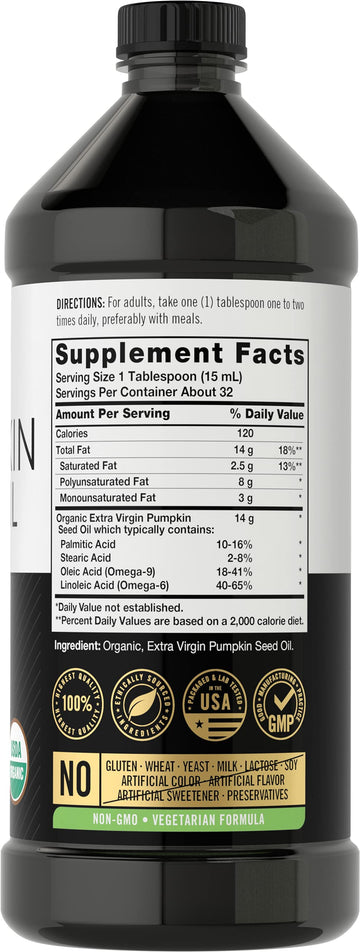 Carlyle Pumpkin Seed Oil, Organic Cold Pressed, Extra Virgin, 16 Fl Oz, Vegetarian, Non-GMO, Gluten Free, Model CL8720