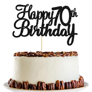 Gyufise 1 Pack Black Happy 70Th Birthday Cake Topper Glitter Happy 70 Cupcake Topper Cheers To 70 Fabulous Cake Decoration For 7