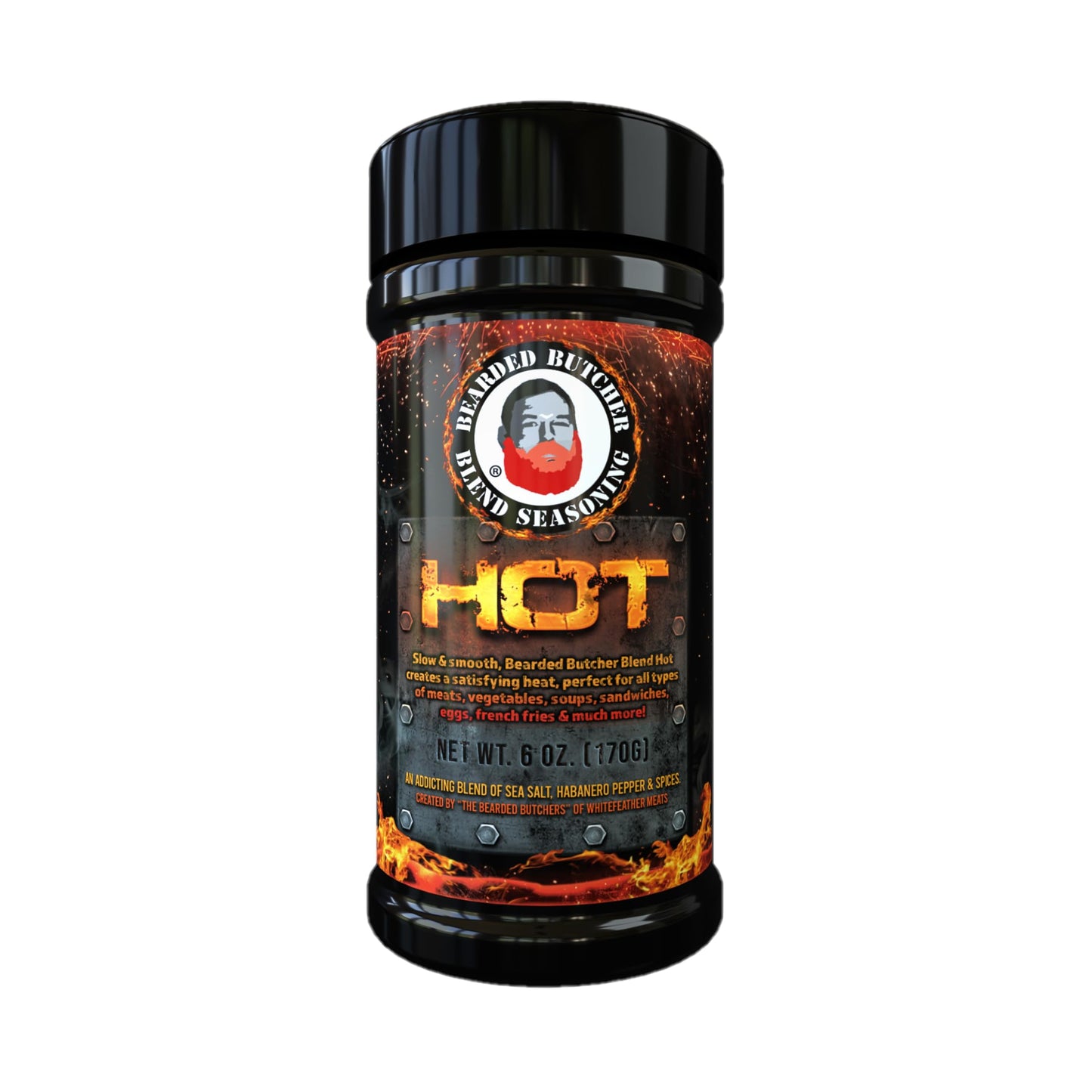 Bearded Butchers Hot Blend Seasoning, 6 oz Shaker - Habanero Hot Spice, Perfect for Steaks, Burgers, Soups, Roasts, and Game Mea