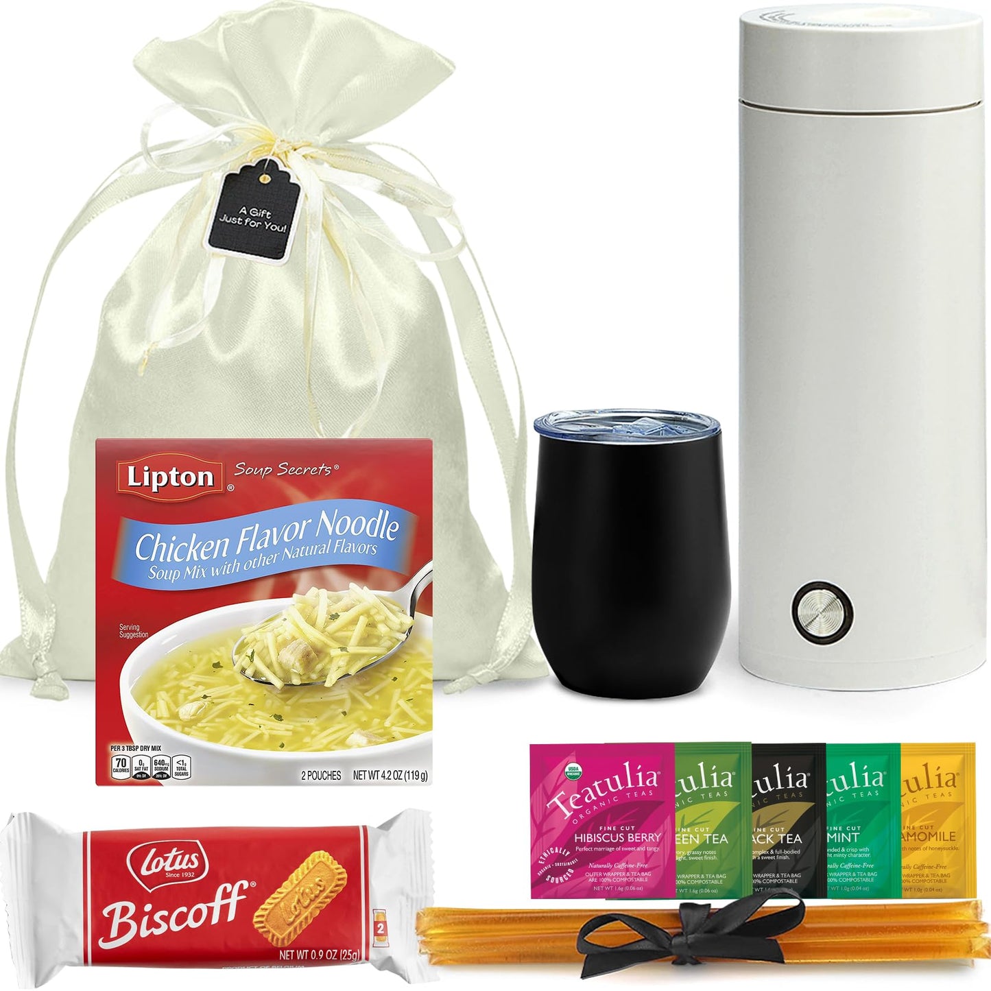 Get Well Soon Gift Basket For Men And Women: Organic Tea Portable Kettle Soup Honey Sticks Cookies & Insulated Mug Care Package | Post Surgery | Feel Playter