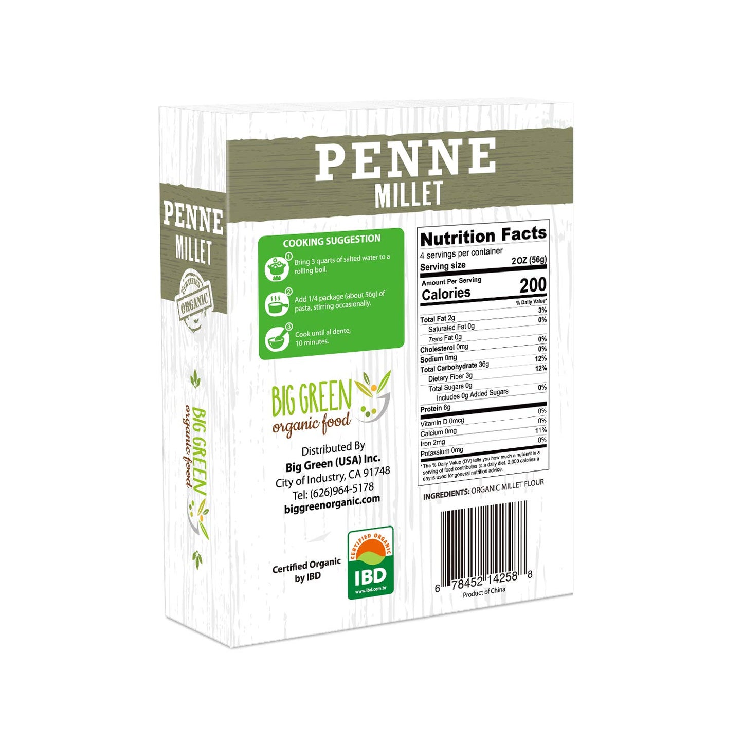 Big Green Organic Food- Organic Millet Penne, Gluten-Free, Lectin-Free, Non-GMO, Vegan, Wheat and Rice Alternative, 8.8oz (12)