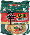 Nongshim Premium Vegan Shin Green Ramen Noodles, Rich Spicy Plant-Based Broth, 4 Pack, Chunky Vegetables, Fried Tofu, And Dried Mushroom, Ramen Soup Mix