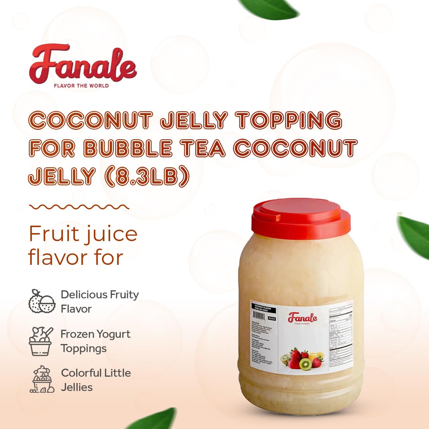 New Fanale Coconut Jelly Topping Nata De Coco For Boba Tea | Ice Cream | Yogurt | Smoothie | Milk Tea | Desserts (Coconut, 8.3 L
