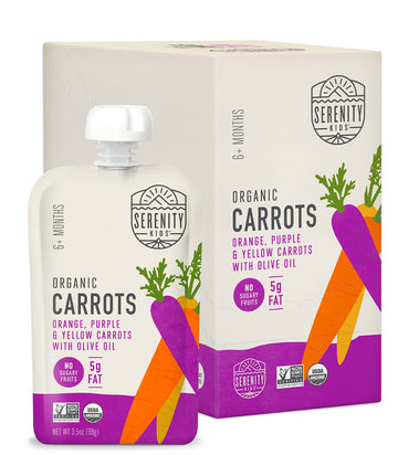Serenity Kids 6+ Months Carrot Puree Organic Baby Food Pouches - No Added Sugar & Allergen-Free Toddler Food - Bpa-Free Baby Snacks - 3.5 Oz, 6 Pack