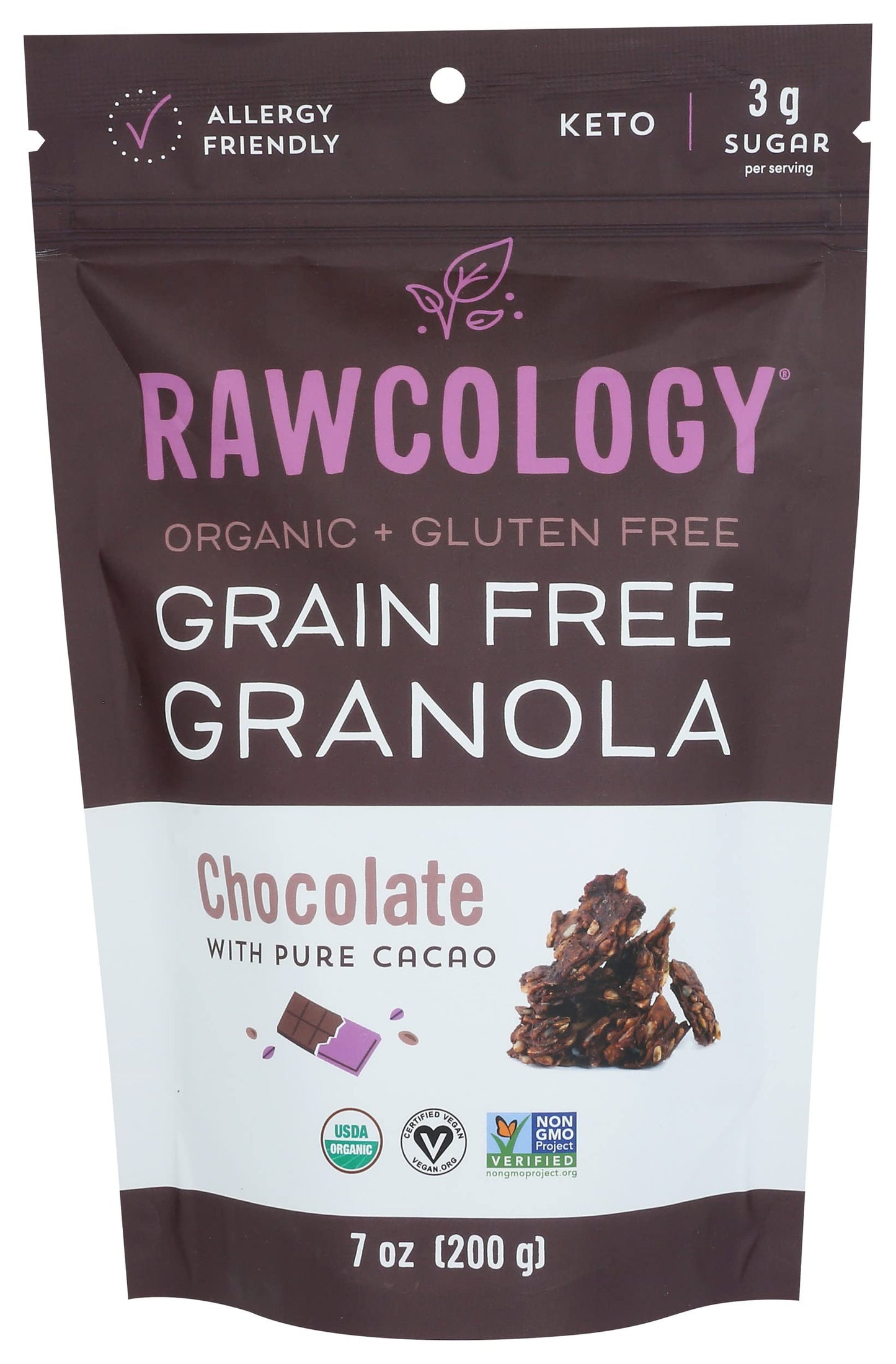 Rawcology Raw Crunch Granola, Chocolate with Raw Cacao, USDA Certified Organic, Vegan, Nut Free, Dairy Free, Soy Free, Gluten Fr