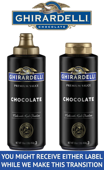 Ghirardelli Caramel and Chocolate Sauce Set of 2 Squeeze Bottles 16 Ounce with Stamped Barista Spoon