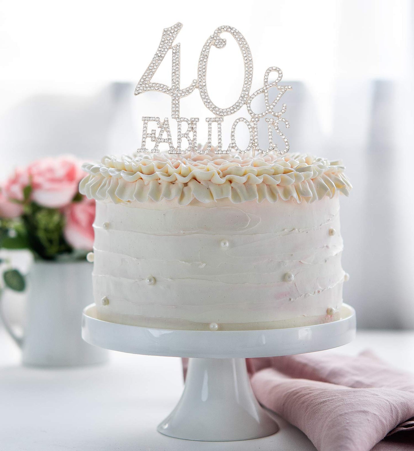 Hatcher lee 40th Birthday Cake Topper - Bling Crystal Rhinestone Silver Decoration