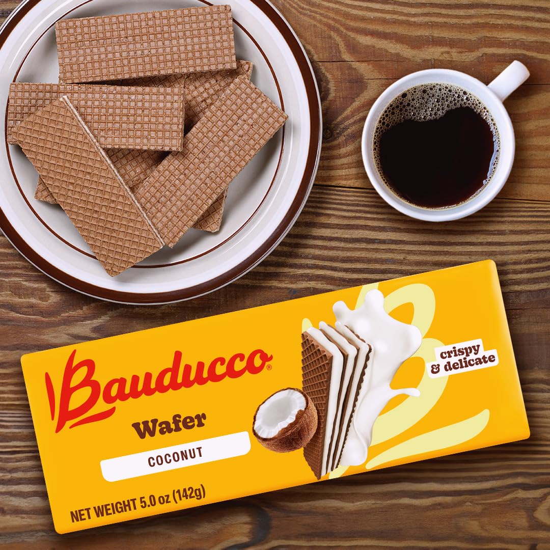 Bauducco Coconut Wafers - Crispy Wafer Cookies With 3 Delicious, Indulgent Decadent Layers Of Coconut Flavored Cream - Delicious Sweet Snack Or Desert - 5.0Oz (Pack Of 1)