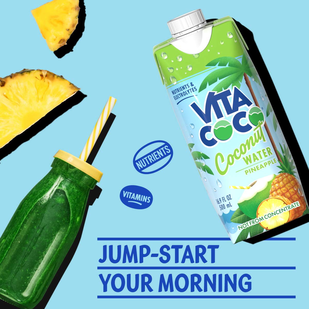 Vita Coco Coconut Water Electrolyte Drink, Pineapple, 16.9 Fl Oz (Pack of 12), Gluten Free, Model 901041