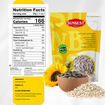 SUNBEST NATURAL Raw Sunflower Seed Kernels - Unsalted Vegan Snack, 48 Oz (3 lbs)