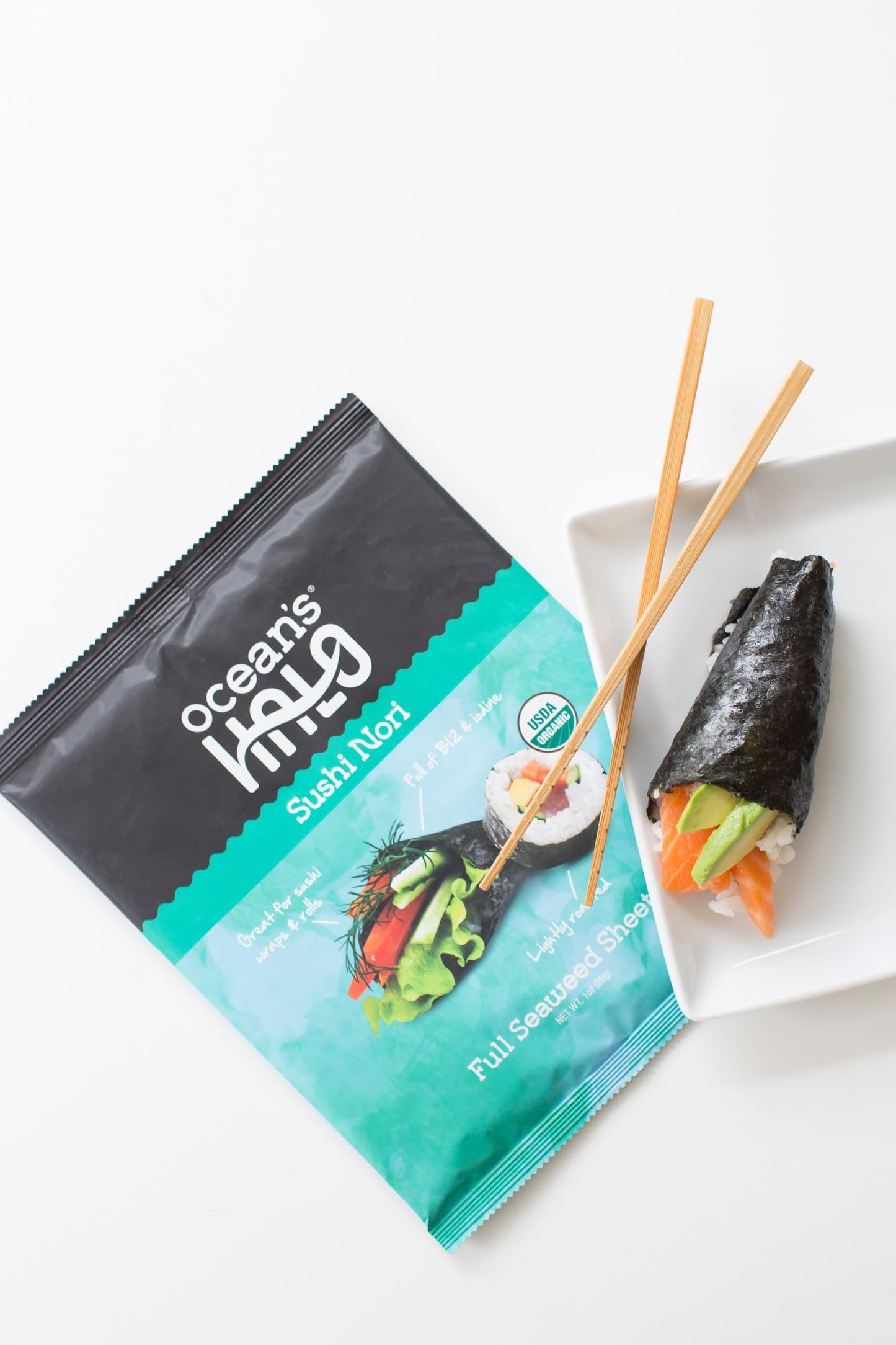 Oceans Halo Organic Sushi Nori Full Seaweed Sheets, Rich in Minerals Like Iodine, Vegan Friendly, USDA Certified Organic, Glute