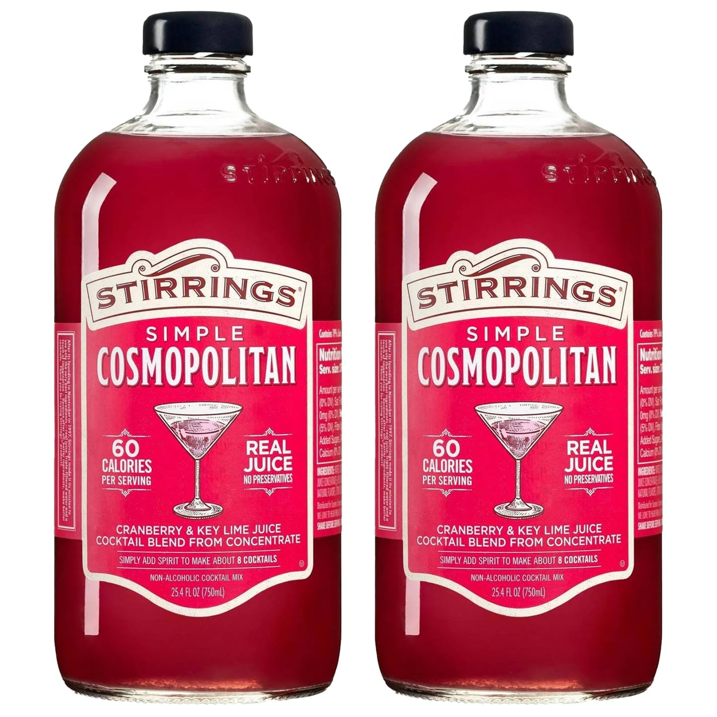 ChromaCast Cosmopolitan Cocktail Mixer - 2 Pack 750ml Bottles - Real Juice, No Preservatives, 90 Calories