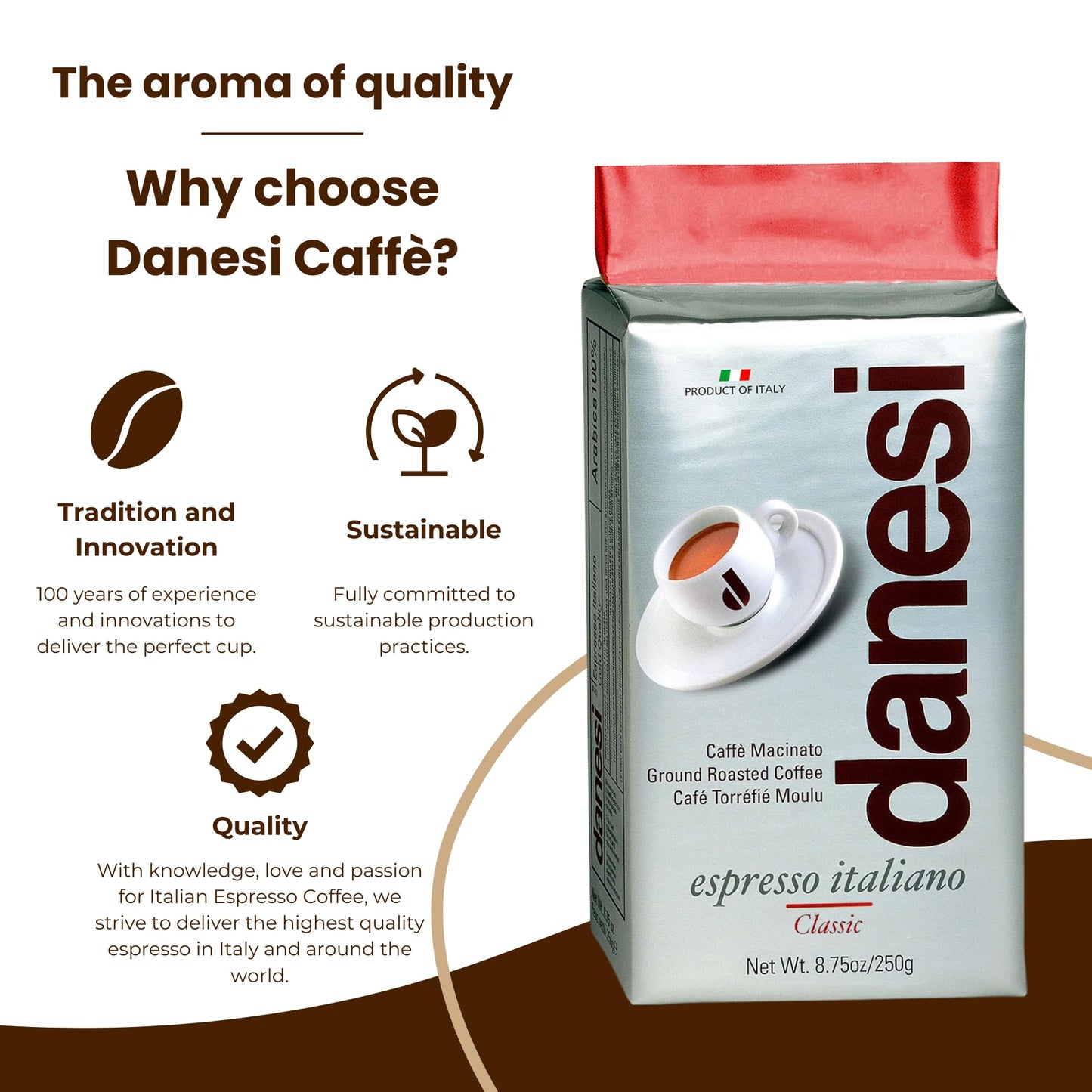 Danesi Caffe Italian Espresso - Ground Coffee Medium Roast - Espresso Coffee Ground, Medium Roast Ground Coffee - Ground Espress