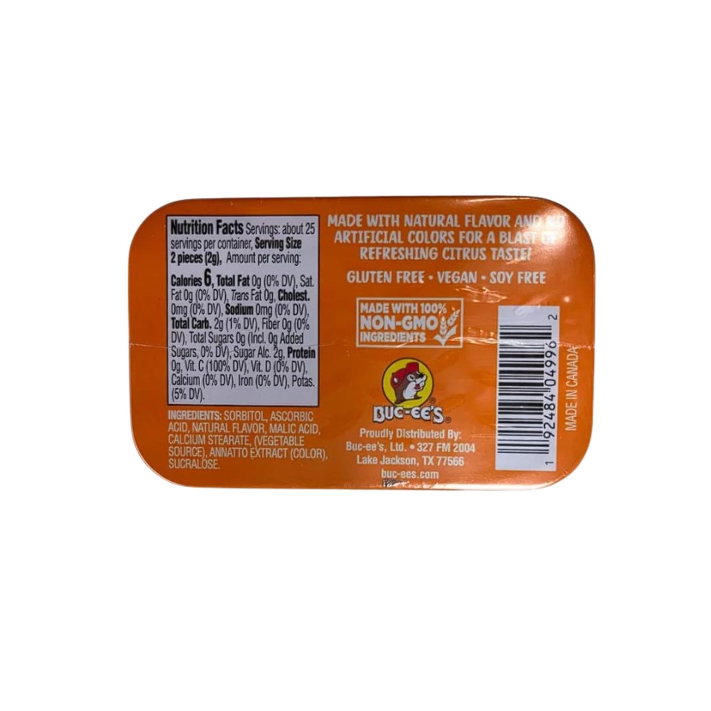 Buc-Ee'S Gluten Free & Sugar Free Mints 50 Count (Orange Sours)