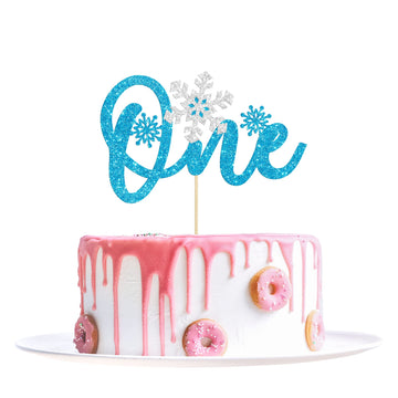 1 Pack Snowflake One Cake Topper Glitter Baby Shower Winter Snowflake First Birthday Cake Topper Decorations For Winter Frozen T