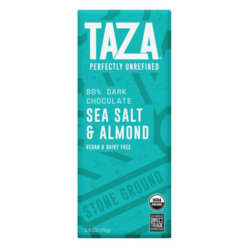 Taza Chocolate Organic Amaze Bar 80% Stone Ground, Sea Salt Almond, 2.5 Ounce (10 Count), Vegan