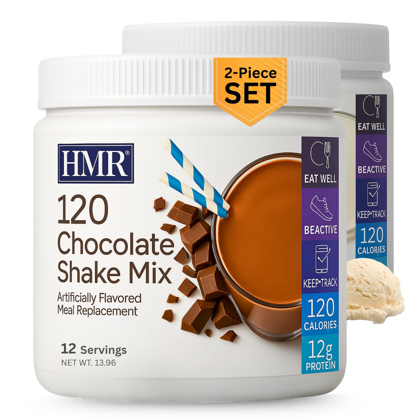 Hmr 120 Chocolate Shake & 120 Vanilla Shake Meal Replacement Powder Twin Pack 12G Protein 120 Cal 2 Canisters Of 12 Servings Each (Van/Choc)