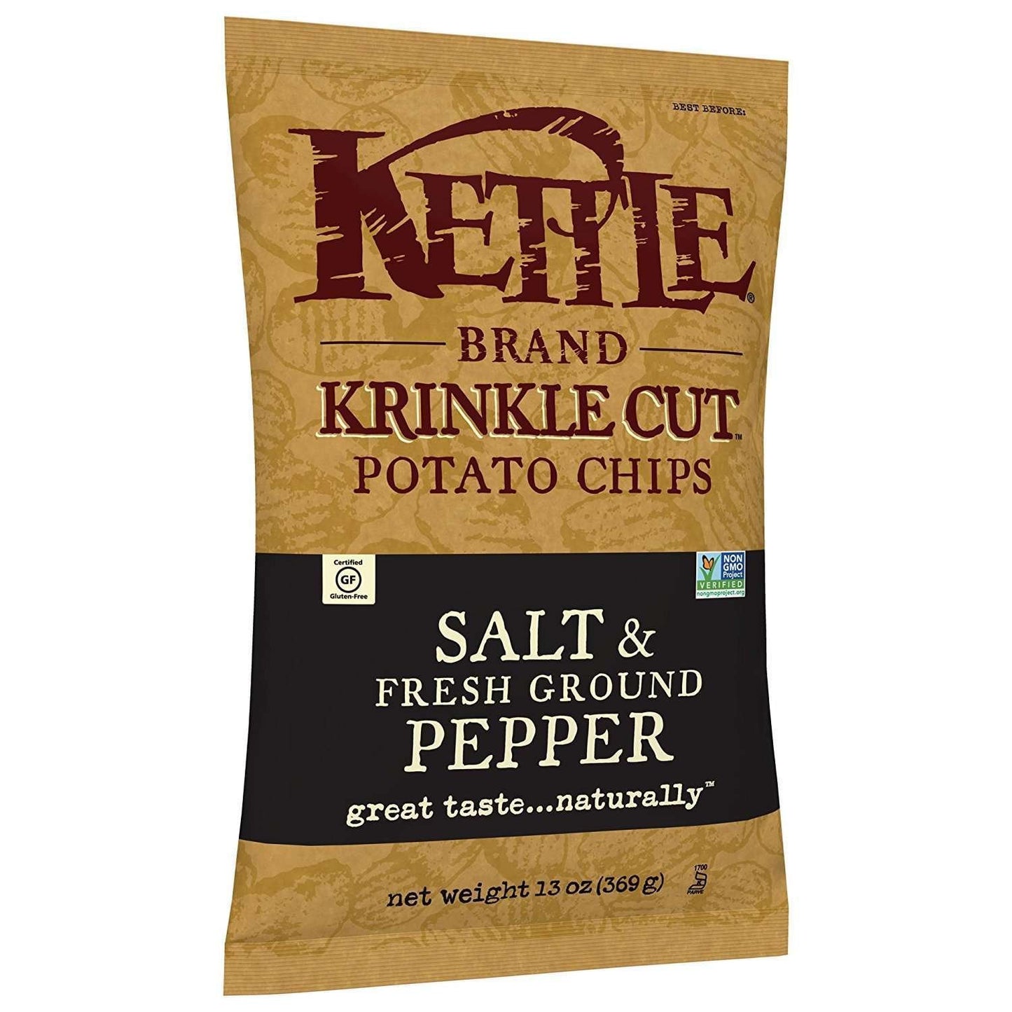 Kettle Brand Potato Chips, Krinkle Cut Salt and Pepper Bags, 13 Ounce (Pack of 5)