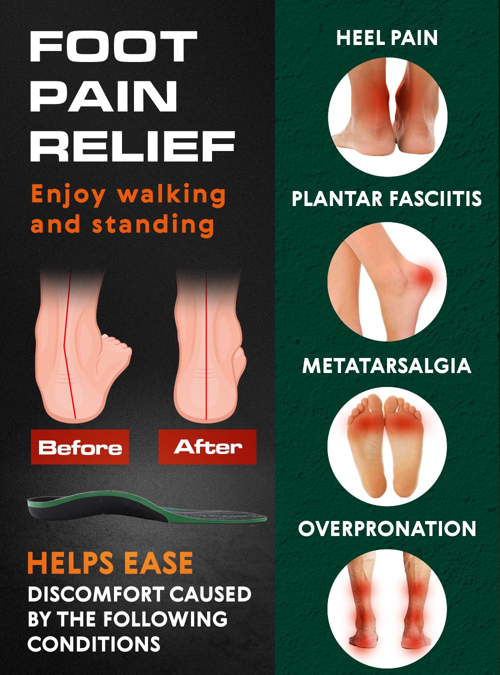 (Pro Grade) 220+ Lbs Plantar Fasciitis High Arch Support Insoles Men Women - Orthotic Shoe Inserts For Arch Pain Relief - Boot W