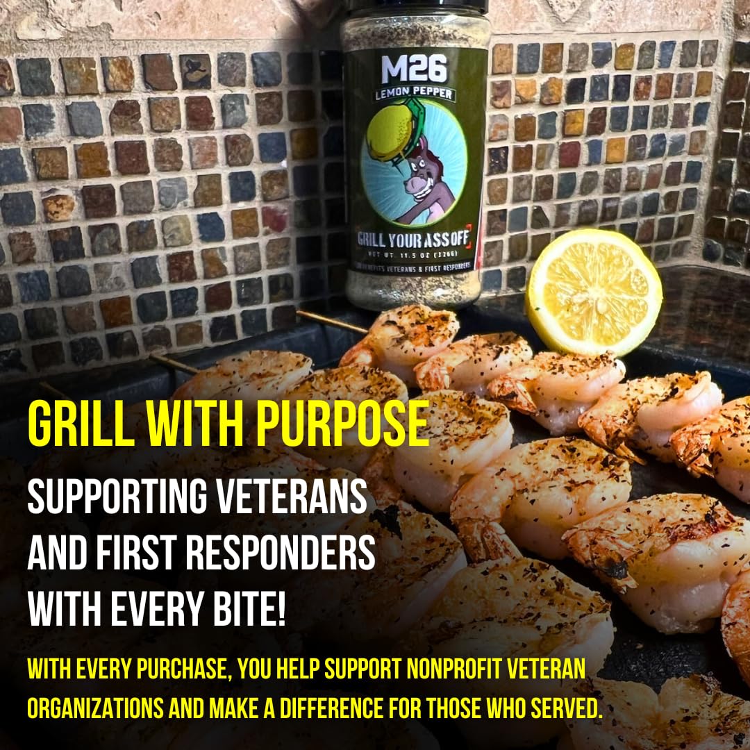 Grill Your Ass Off Lemon Pepper Seasoning - 11oz - Bold Flavor for Poultry, Seafood, and Vegetables - No MSG, USA Made