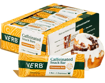 Verb Energy - Cinnamon Roll Caffeinated Snack Bars - 110-Calorie Low Sugar Energy Bar - Nutrition Bars - Vegan Snacks - Gluten F