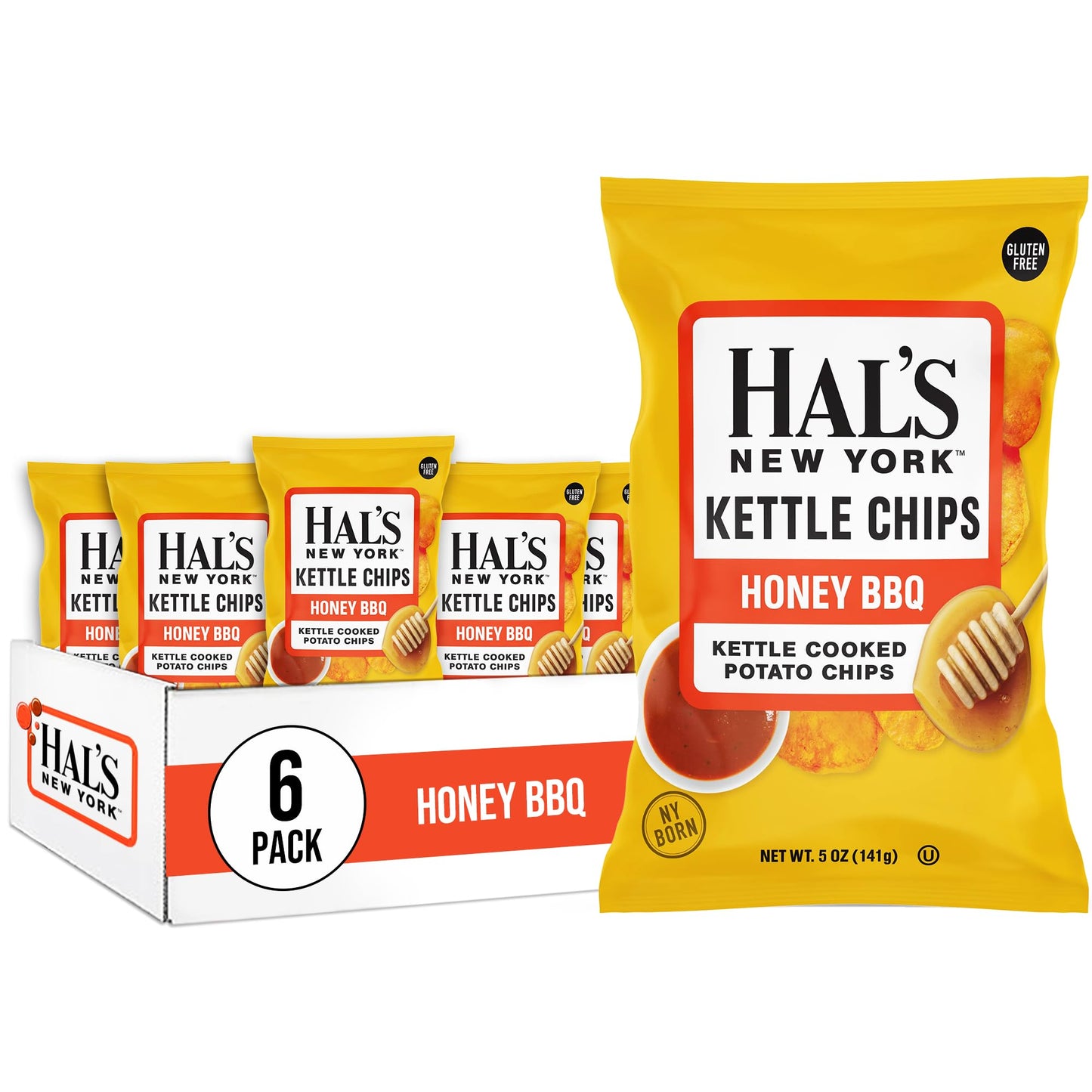 Hals New York Kettle Cooked Potato Chips, Gluten Free, 2oz (Honey BBQ, Pack of 6)