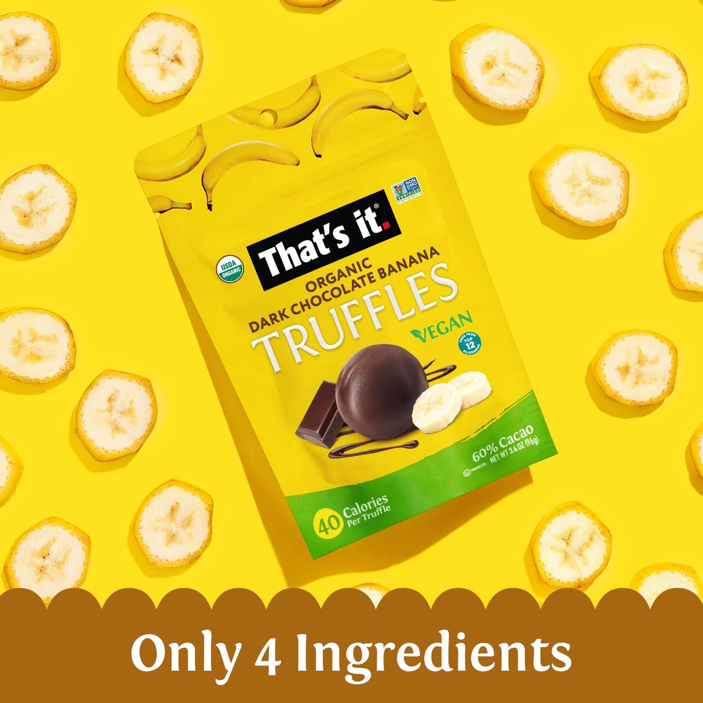 Thats it Organic Dark Chocolate & Banana Truffles. 100% Plant-Based, Vegan, Gluten-Free, All Natural, 33 Calories per Truffle (