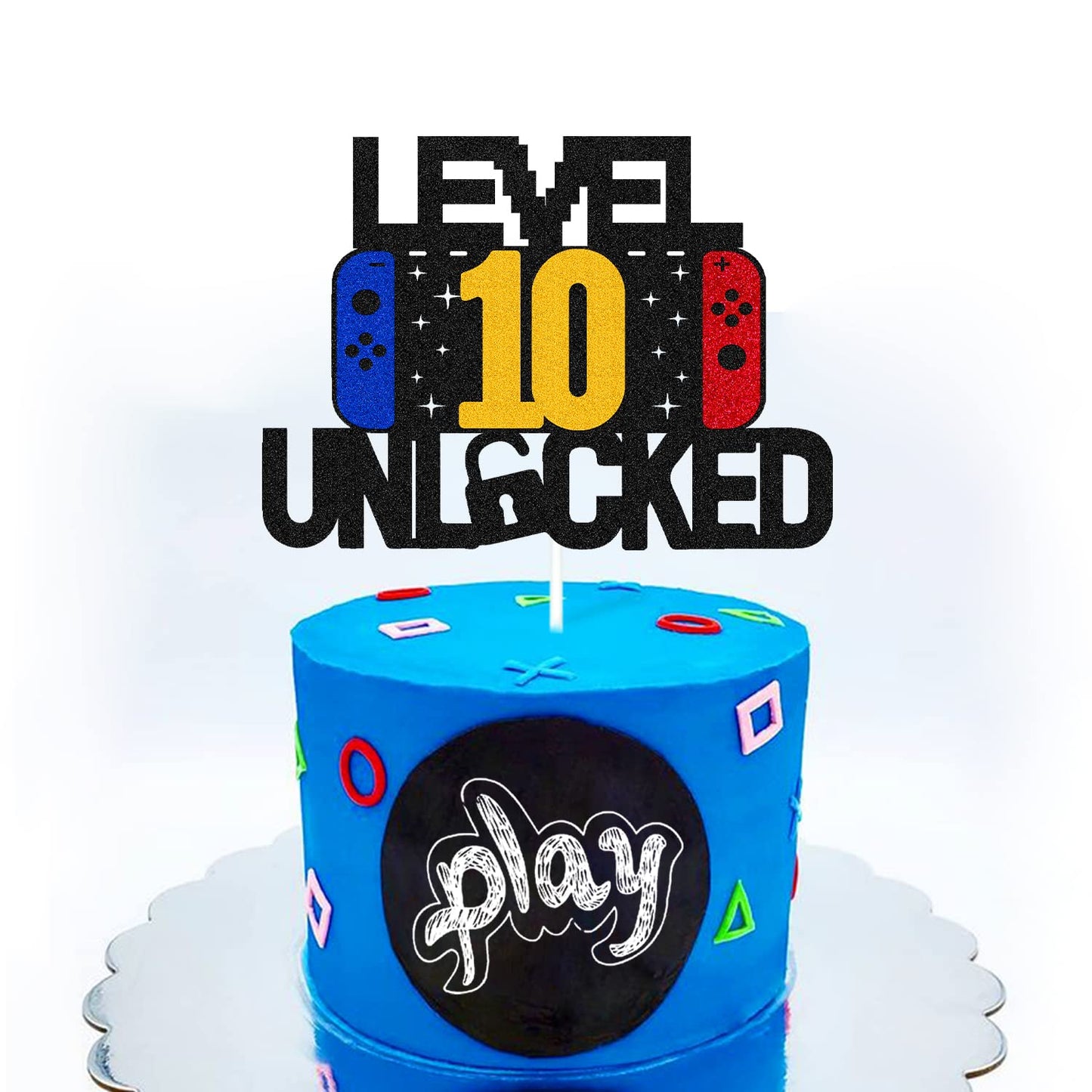 Level 10Th Unlocked Sign Cake Topper Happy 10Th Birthday Level Up Tenth Cake Decorations For Video Game Controller Themed Kids B