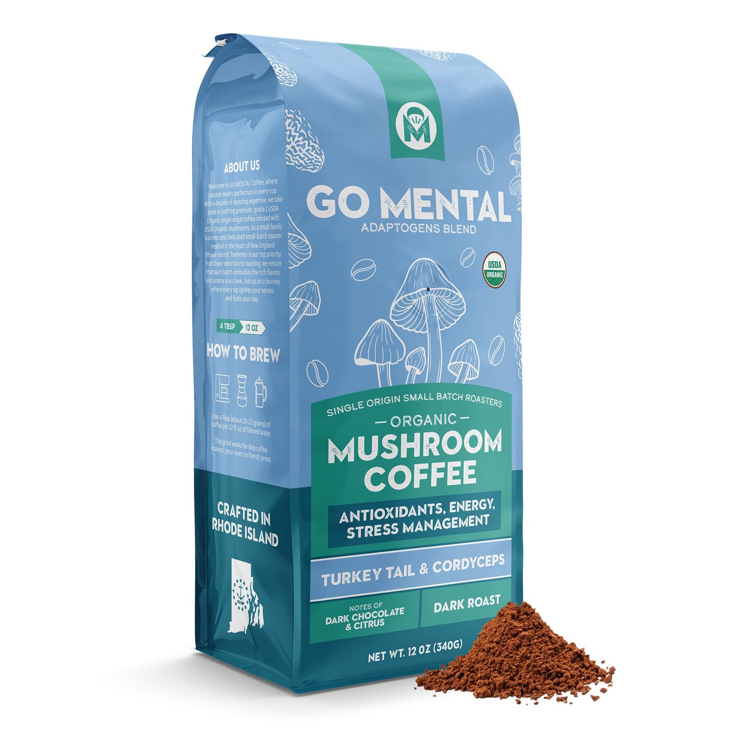 Organic Turkey Tail & Cordyceps Mushroom Coffee Dark Roast, Full Fruiting Body, Antioxidants, Immune System support, overall wel