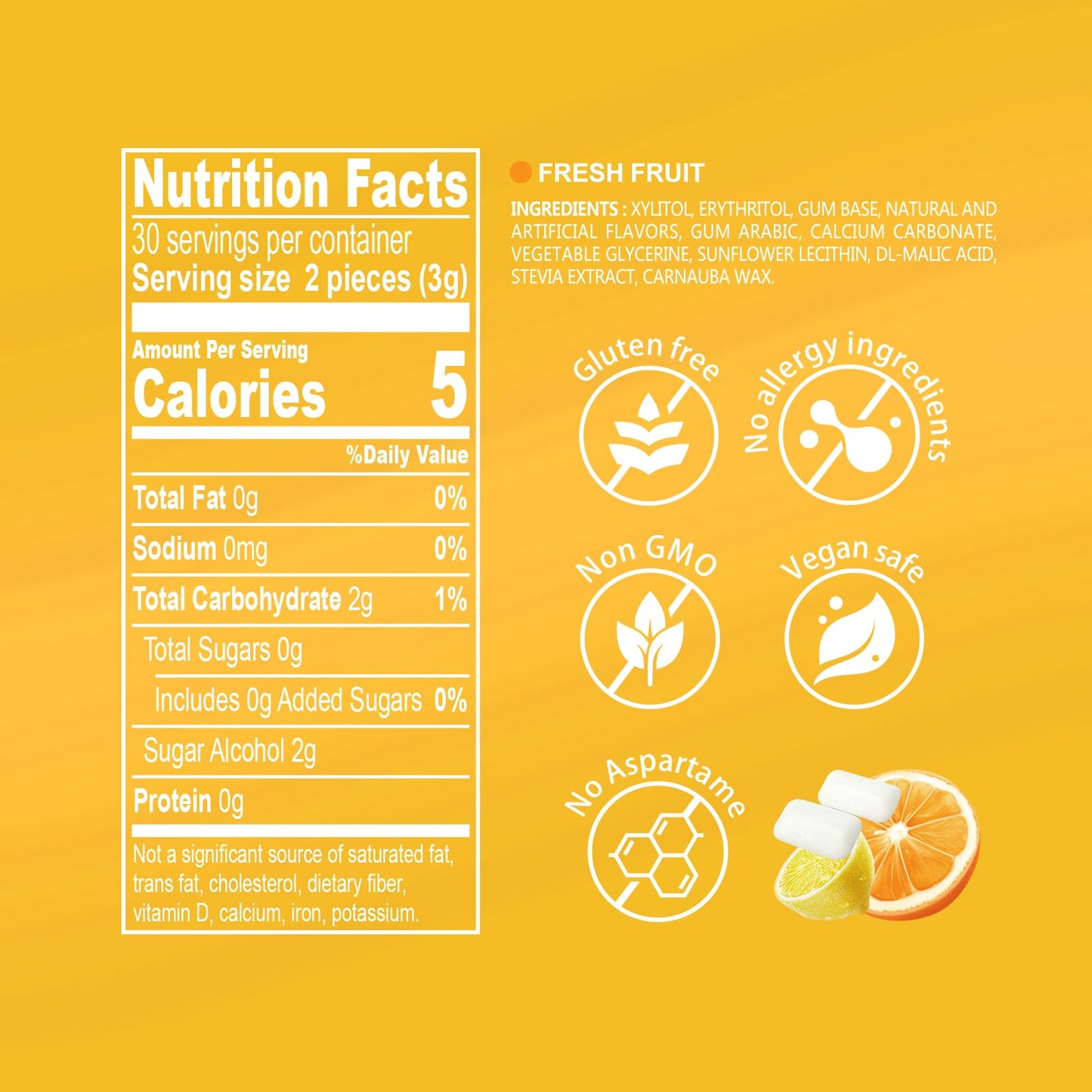 Dc24 Daily Care Xylitol Chewing Gum With Erythritol, Aspartame Free & Sugar Free Gum For Dry Mouth, Low-Calorie, Sugarless, Fres