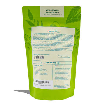 Worldwide Botanicals Organic Lemon Balm Tea - Loose Leaf Premium Herbal Tea | 100% Pure Lemon Balm Leaves | Calming Tea For Stre