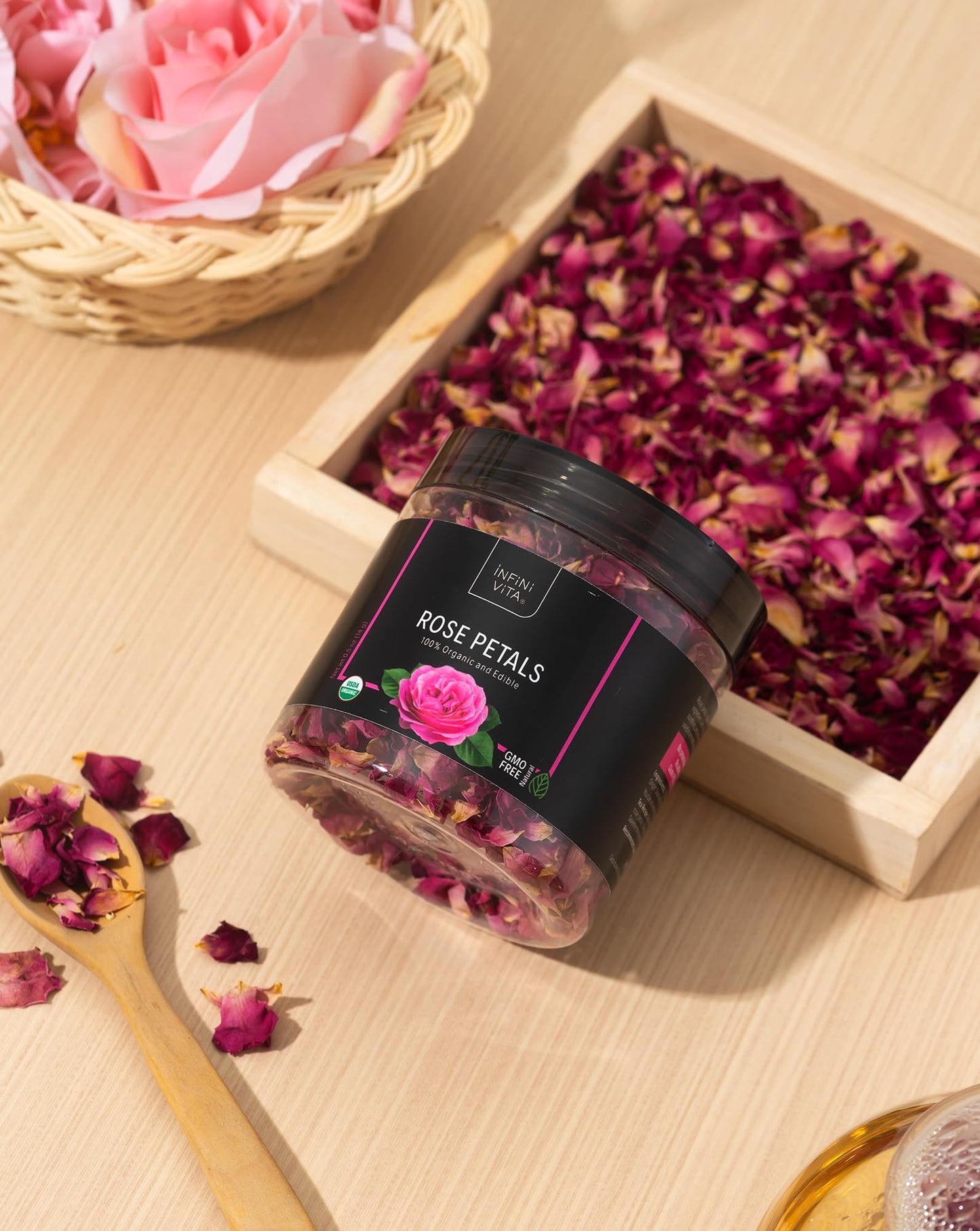 Infini Vita Dried Rose Petals 14G (0.5Oz) - Edible Red Rose Tea - Dried Flowers For Cake Decorating, Drinks, Candle, And Soap Ma