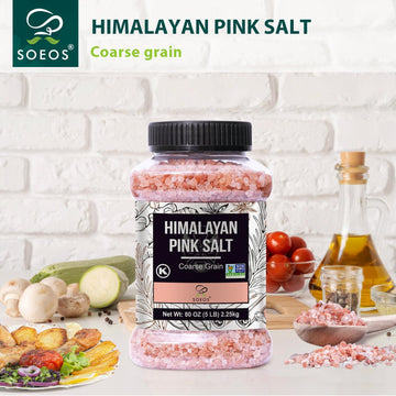 Soeos Himalayan Pink Salt Coarse Grain, 80oz (5lb) Non-GMO Kosher Sea Salt for Grinder Refill