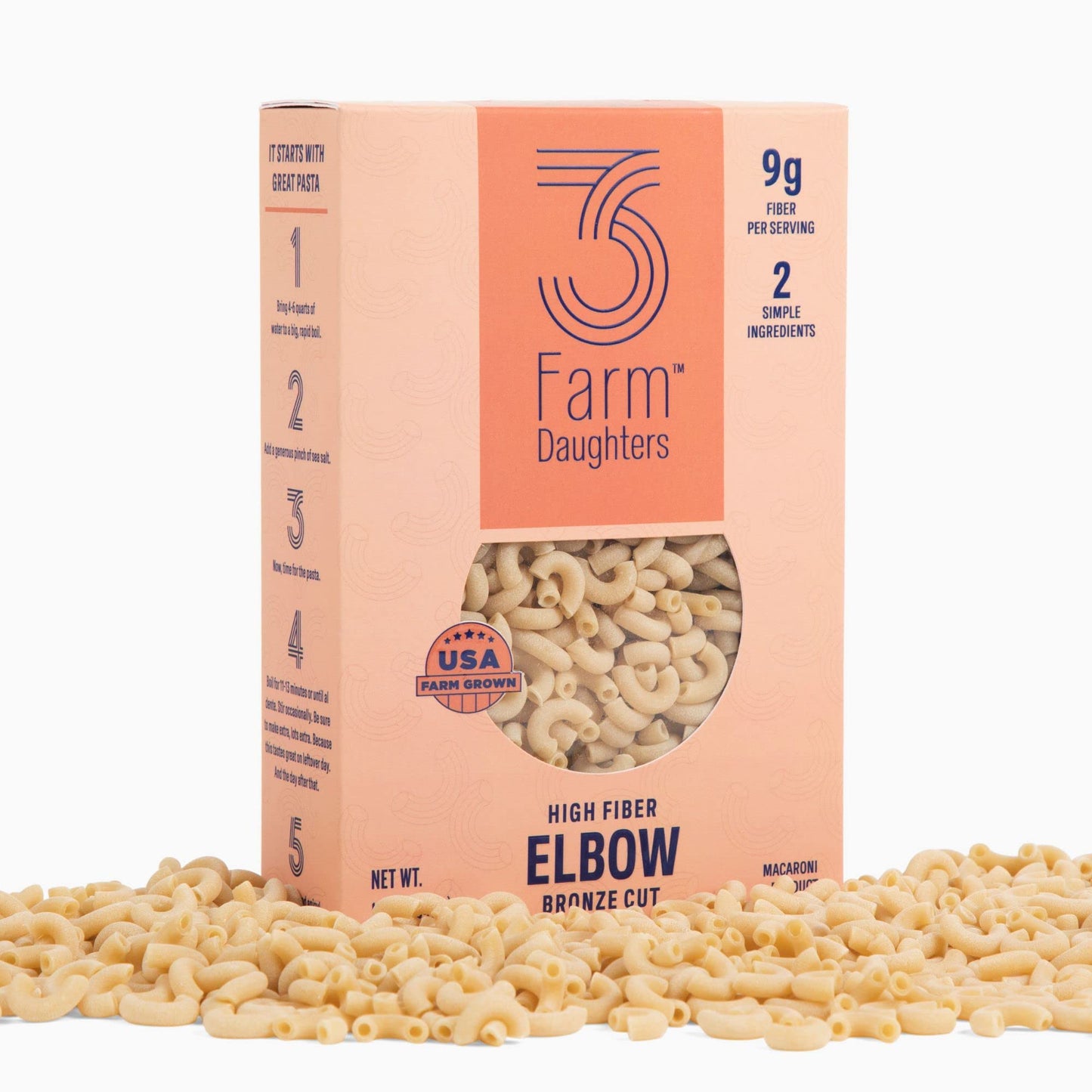 Three Farm Daughters High Fiber Elbow Macaroni Pasta Pack Low GI Non GMO Elbow Pasta Noodles Low Net Carb Made in the USA 12 oz. (1 Pack)