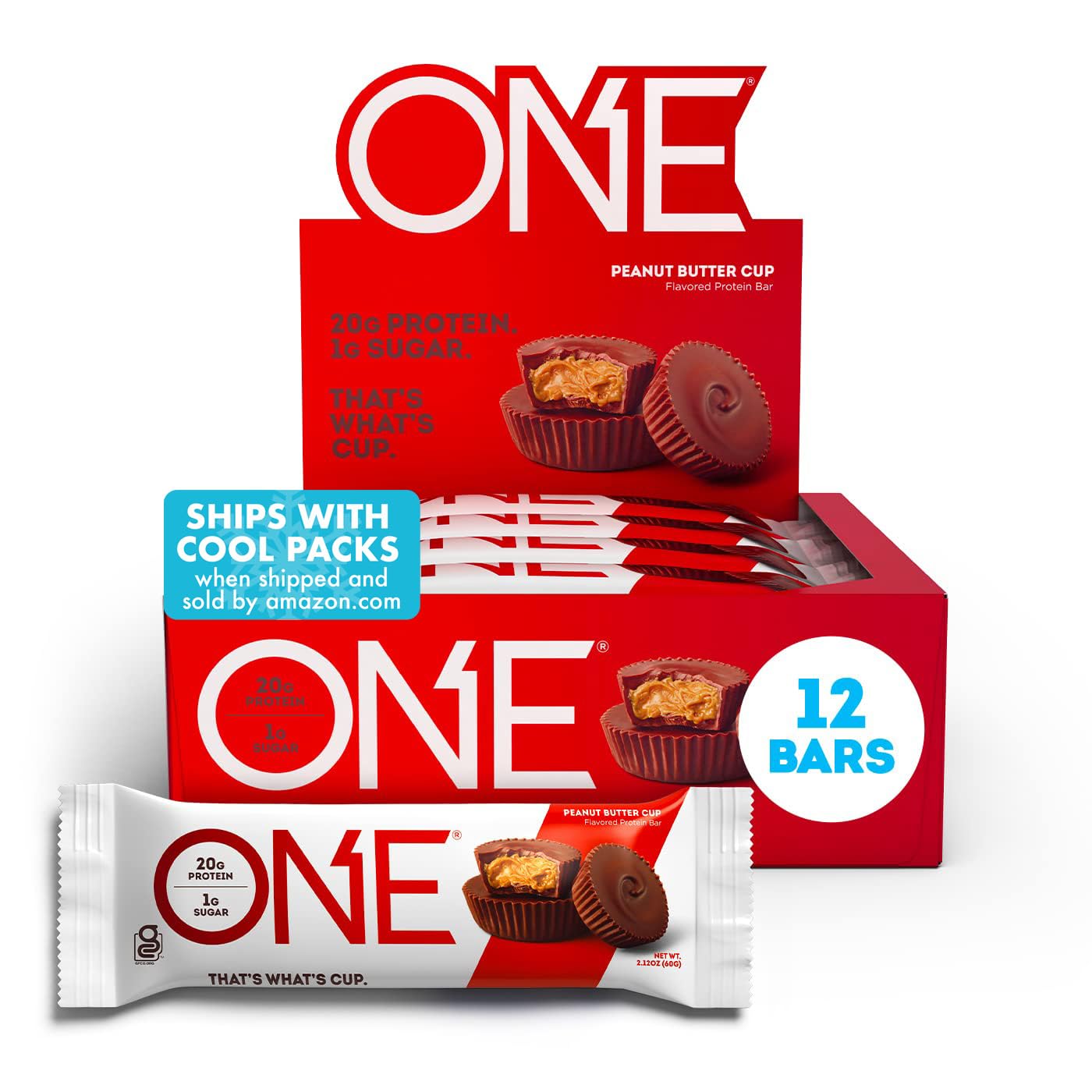 One Protein Bars, Peanut Butter Cup, Gluten Free Protein Bar With 20G Protein And Only 1G Sugar, Snacking For High Protein Diets