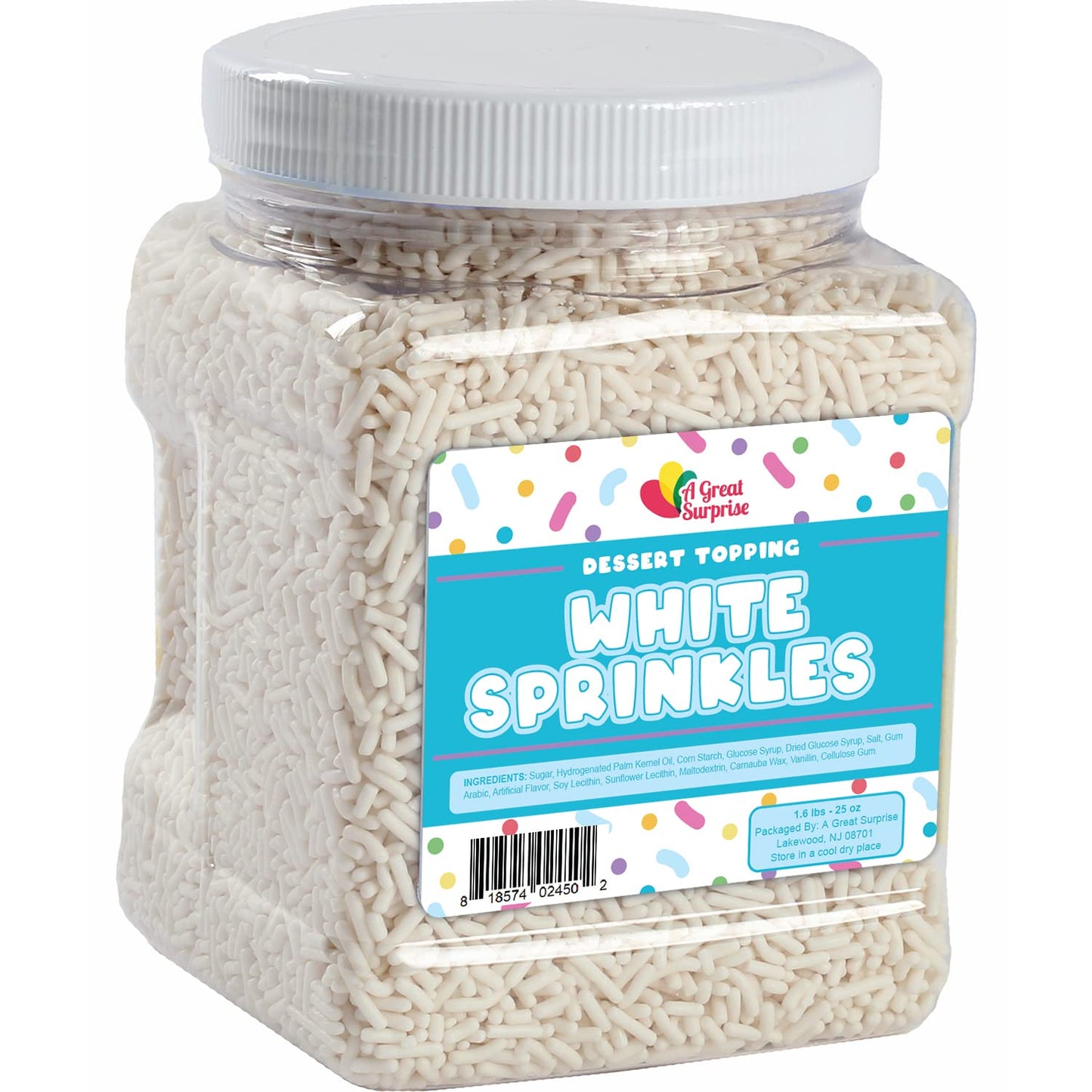 White Sprinkles - 1.6 Pounds - White Holiday Jimmies For Baking - White Sprinkles For Cake Decorating, Cupcakes, Cookies, Ice Cream - White Bridal Sprinkles
