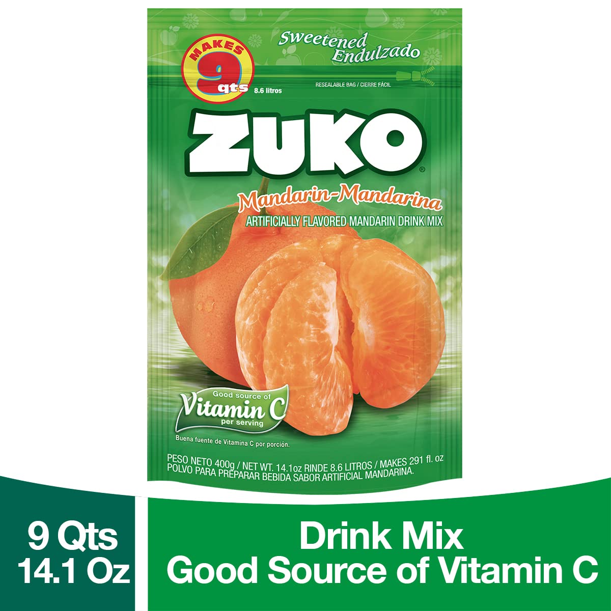 ZUKO Mandarin Instant Powder Drink | Family Pack | No Sugar Needed | Vitamin C | 14.1 Ounce (Pack of 6)