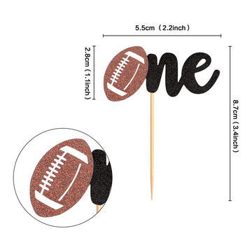 Ercadio 24 Pack Rugby One Cupcake Toppers Glitter American Football 1St Birthday Cupcake Picks Sports Theme One Cupcake Decors F