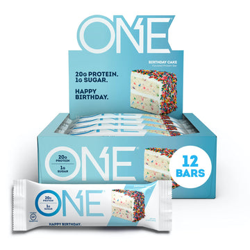One Protein Bars, Birthday Cake, Gluten Free Protein Bars With 20G Protein And Only 1G Sugar, Guilt-Free Snacking For High Prote