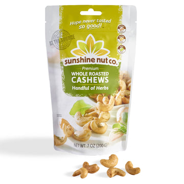 Sunshine Nut Co. Whole Roasted Lightly Salted Cashews, Handful Of Herbs Flavor, Single 7 Oz. Bag, Gluten Free, Peanut Free And Vegan Individual Snack Packs For Kids And Adults, Gmo Free