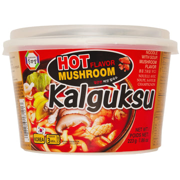 Surasang Spicy Mushroom Kalguksu Noodles, 7.86 Ounce, Pack of 6, Korean cutting too Cut, Invigorating Flavor