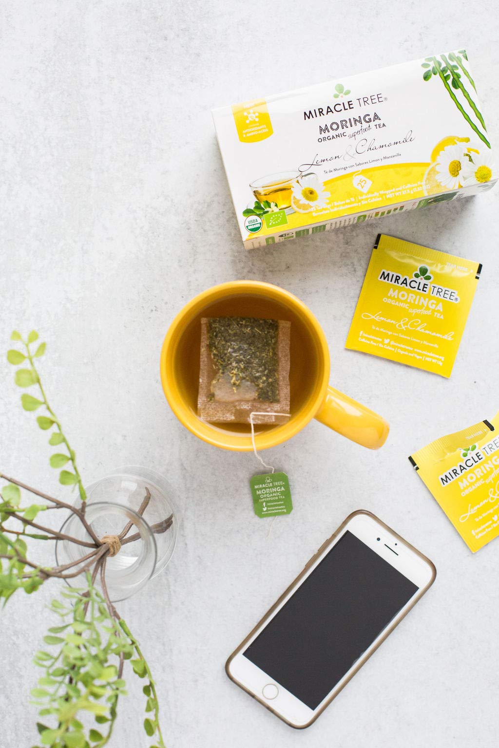 Tree Organic Moringa Superfood Tea, Lemon Chamomile, 25 Individually Sealed Bags, Vegan, Gluten-Free, Caffeine-Free