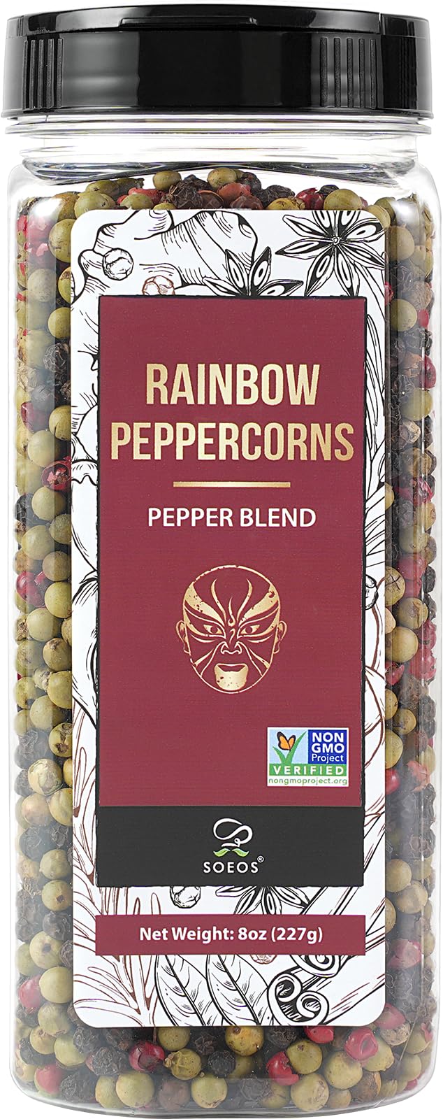 Soeos Rainbow Peppercorns, 8Oz (Pack Of 1), Non-Gmo, Kosher, Packed To Keep Peppers Fresh, Peppercorn For Grinder Refill, Whole Peppercorns