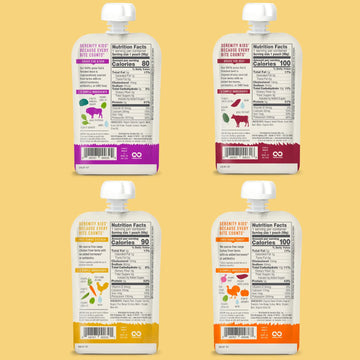 Serenity Kids Baby Food Pouches, 3.5 oz, Ethically Sourced Meats & Organic Veggies, Allergen Free, Variety Pack, 8 Count