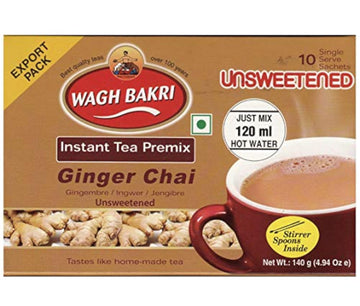 Wagh Bakri Instant Ginger Tea | Unsweetened No Added Sugar | 140G 10 Sachets (4.94 Oz)
