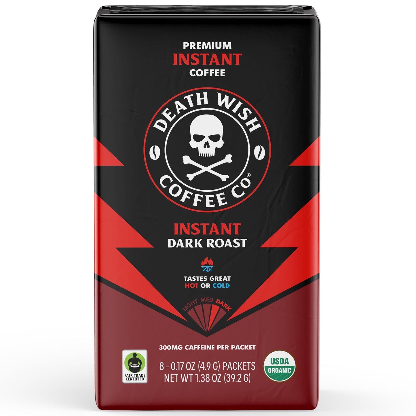 Death Wish Coffee Instant Dark Roast Coffee Packets Bold & Intense Blend of Arabica & Robusta Beans USDA Organic 64 Count