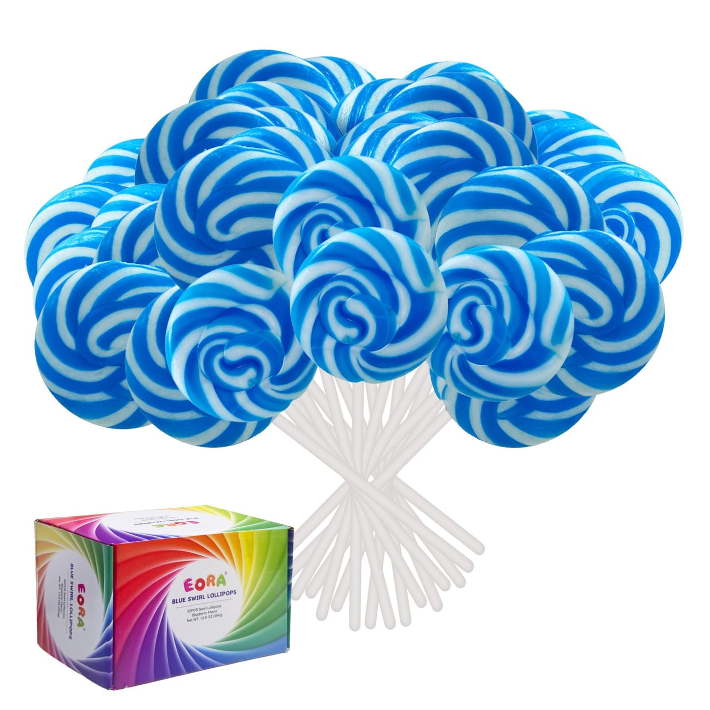 32 Pack Something Blue Twisty & Swirl Lollipops - Lollipop Candy Individually Wrapped Bulk For Beverage-Inspired Day - Candy Swirl Lollipops Suckers For Wedding Baby Shower And Birthday
