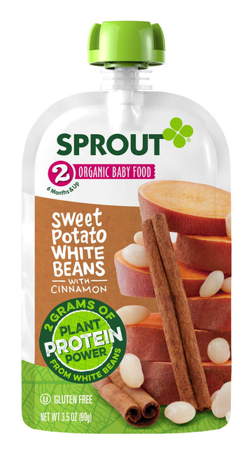 Sprout Organic Baby Food, Stage 2 Pouches, Sweet Potato & White Bean Plant Powered Protein, 3.5 Oz Purees (Pack Of 12)